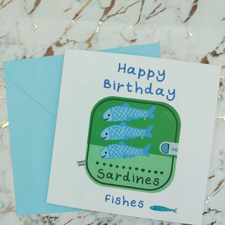 Rebecca Gladys – wholesale Birthday card – Happy Birthday Best Fishes Funny Sardine Pun Card Handmade7
