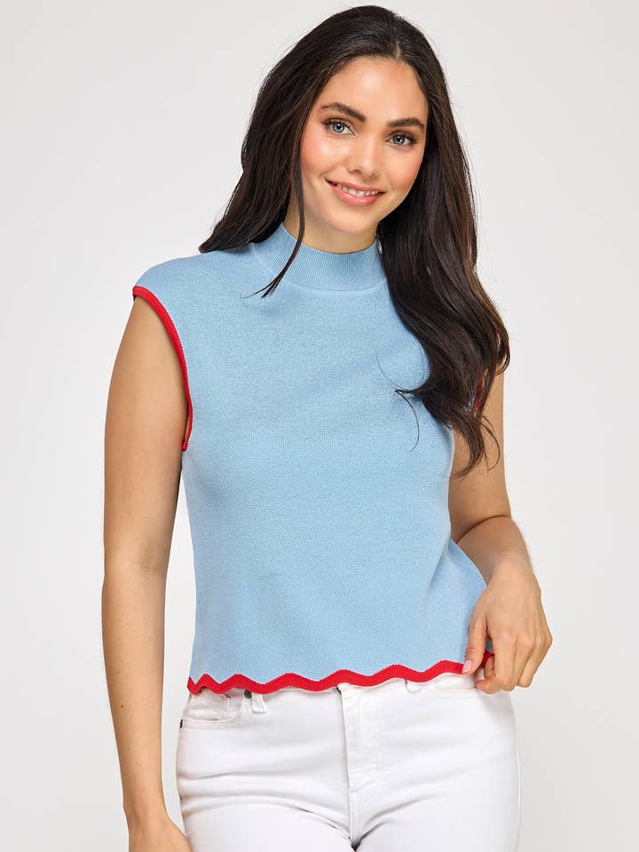 RT-4117-6 SCALLOPED SWEATER TANK TOP-AZURE for wholesale by Ellison