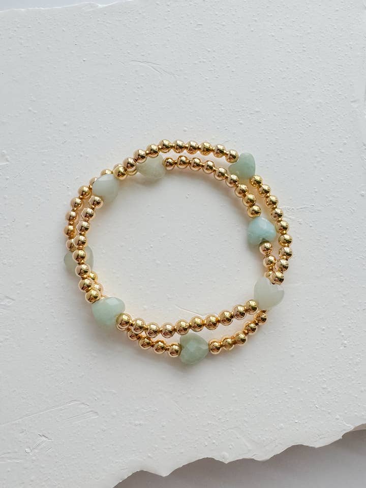 Carved Amazonite Heart Beaded Gold Filled Bracelet for wholesale by Hello Heather