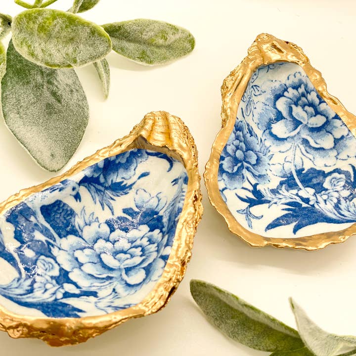 Alison Brooke Designs - Wholesale Jewelry Dish - Blue Flowers Oyster Trinket Dish4