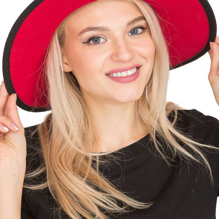 Cap Zone - Wholesale Fedora - Women's - Red Bottom Black Belt Rancher Hat Wide Brim16