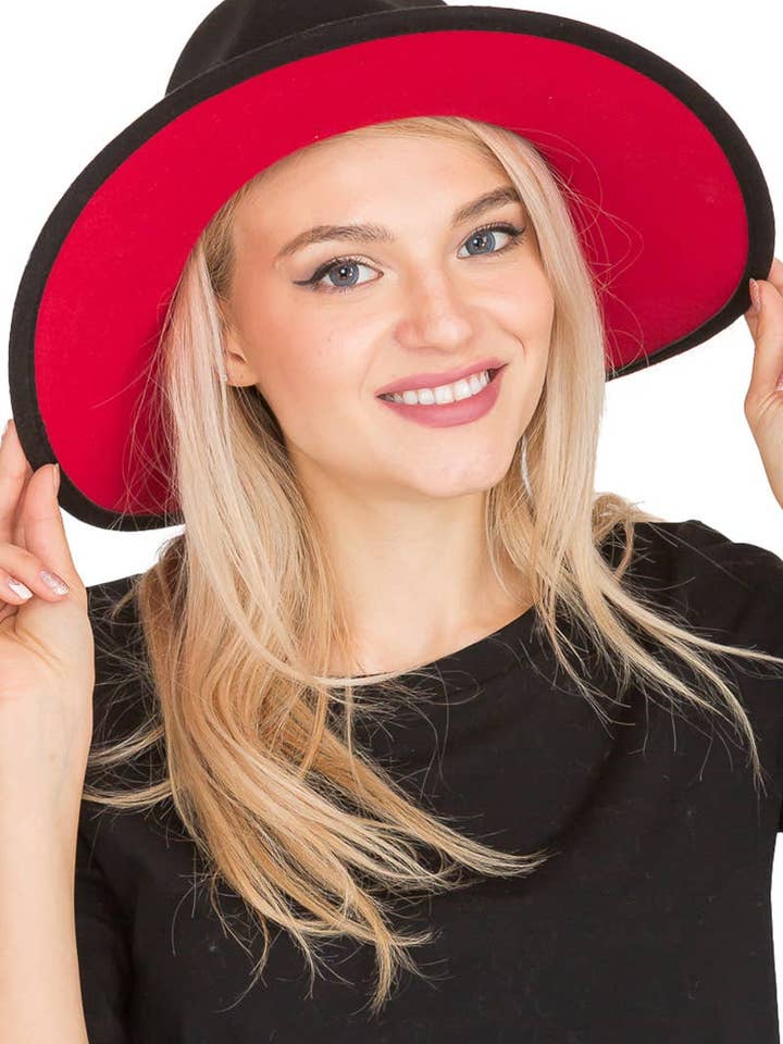 Chapeau de rancher à ceinture noire à fond rouge à large bord pour la vente par Cap Zone