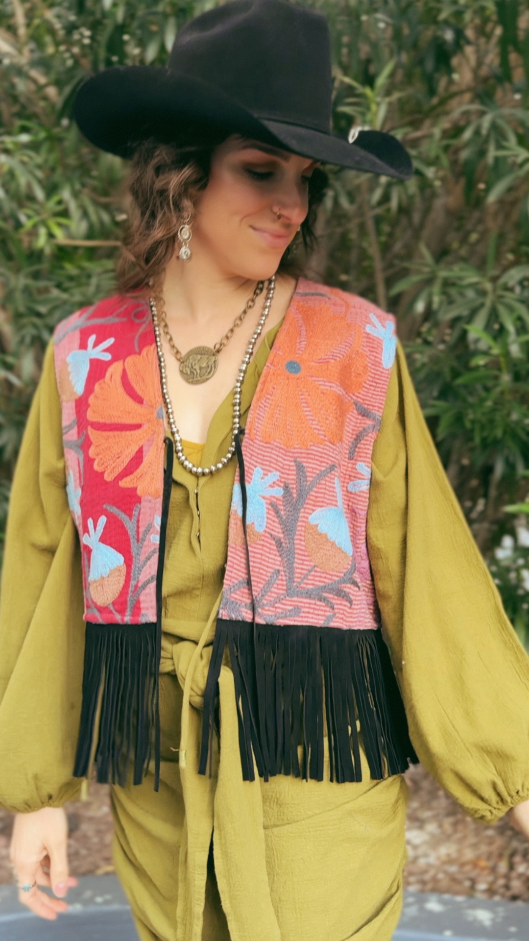 Wylder Trading Company - Wholesale Outerwear Vest - Women's - Boho Western Fringe Cowgirl Hippie Vest Leather Kantha21