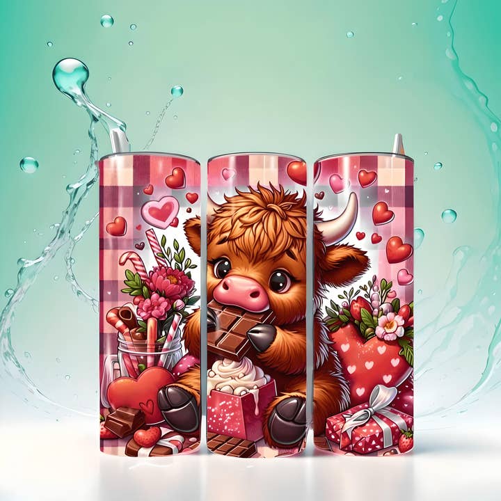 Alpha Wholesale - Wholesale Insulated Mug/Tumbler - Simply Everyday Products Tumbler 20oz with Lid, Straw, and Rubber Bottom – Highland Cow Valentine's Day Tumbler Wrap – Funny Cow Design