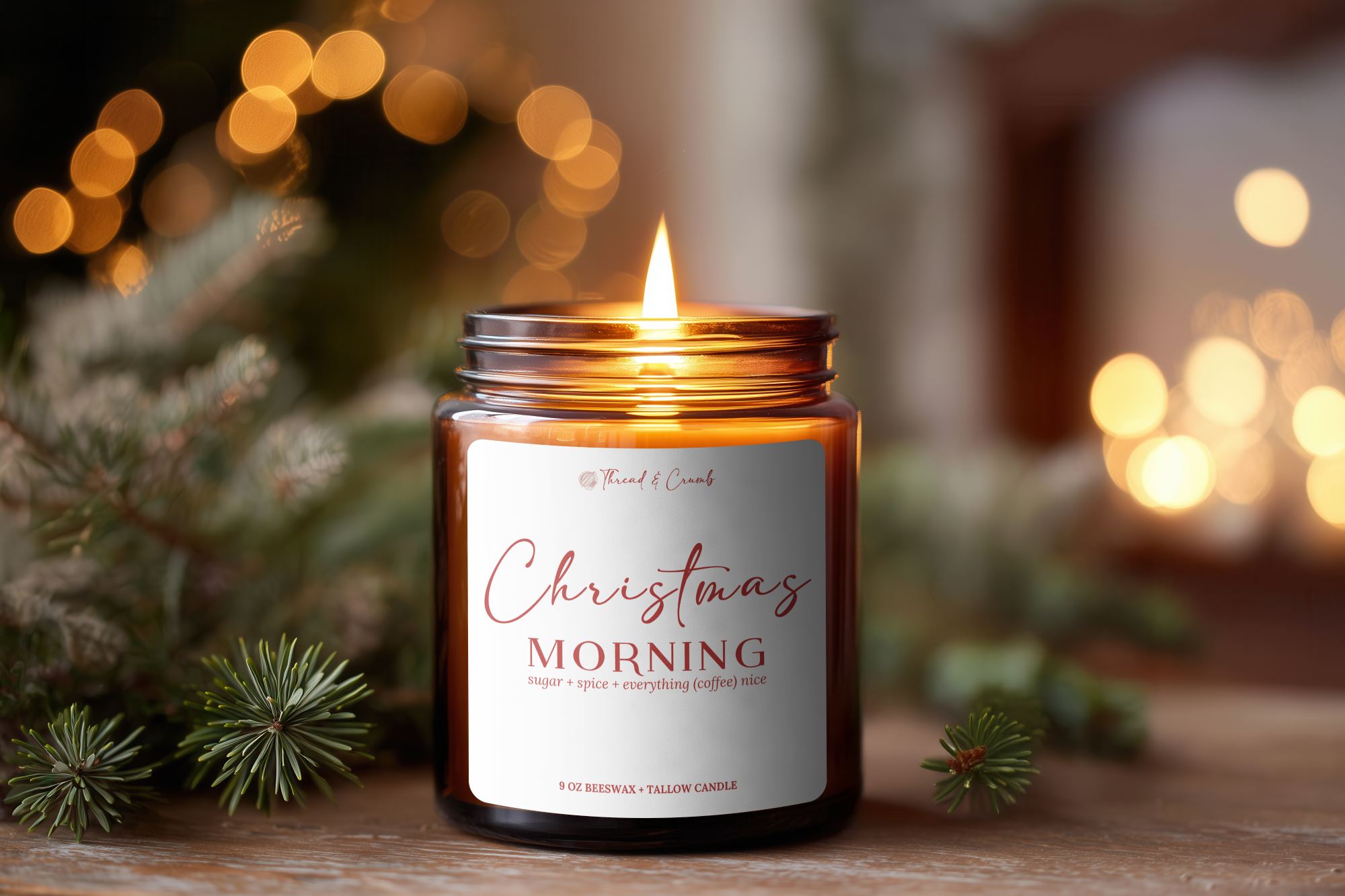 Thread & Crumb - Wholesale Jar/Filled Candle - "Christmas Morning" Beeswax + Tallow Candle | Holiday Candle1