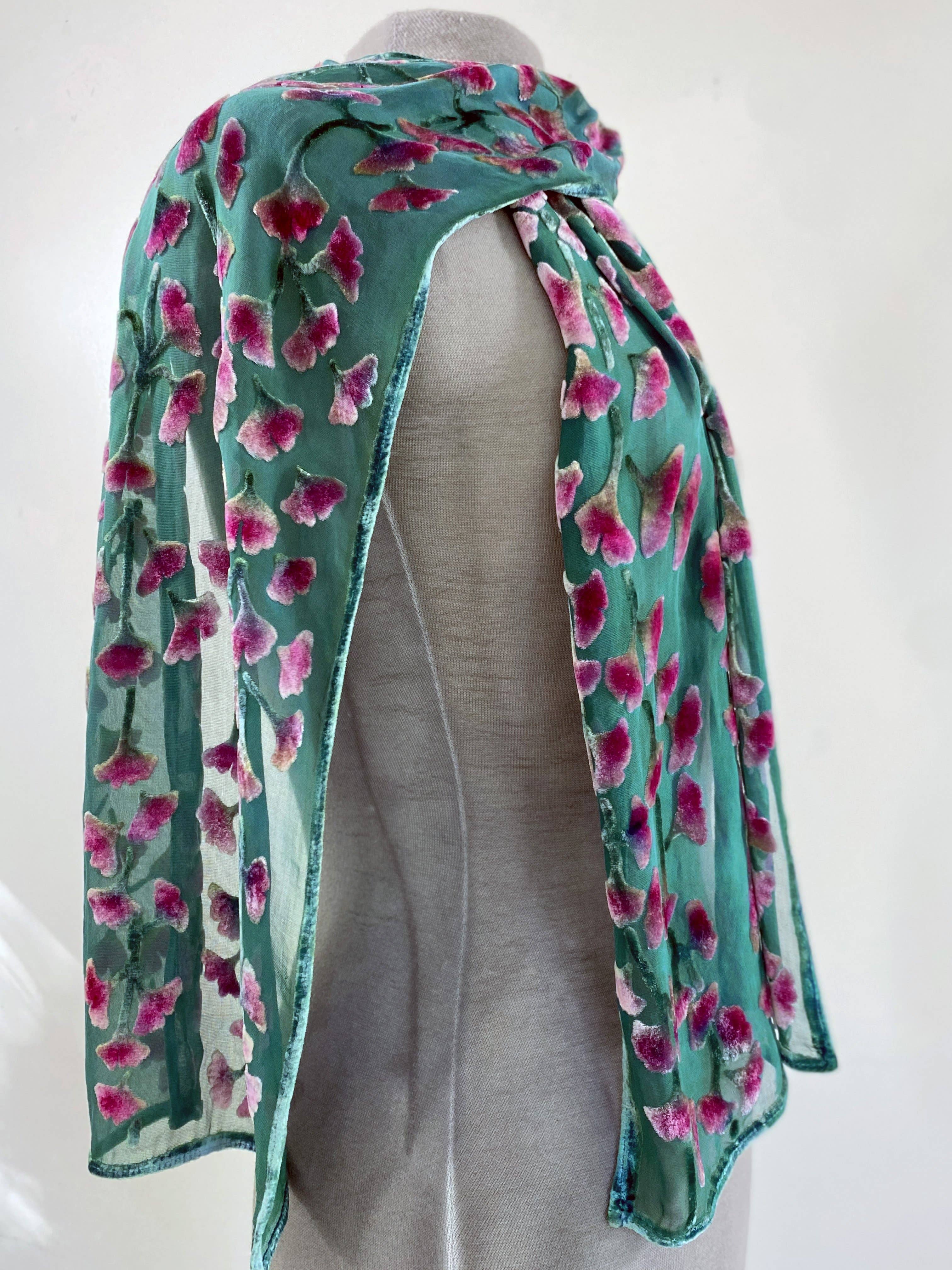 Sherit Levin Textiles - Wholesale Scarf - Women's - Devoré Silk velvet Hand Painted Floral Scarf2