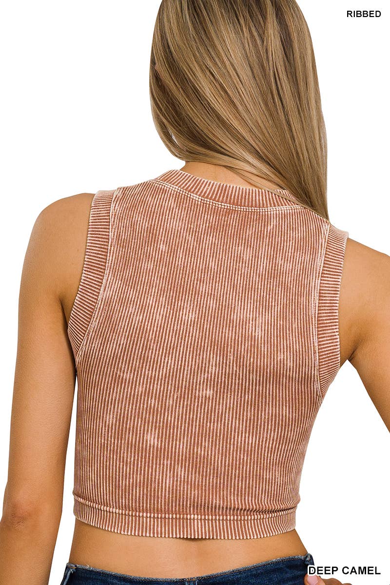 42POPS - Wholesale Tank Top - Women's - `.Washed Ribbed Seamless High neck Crop Tank19