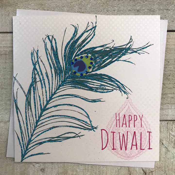 (Happy Diwali - Peacock Feather ) (R7) for wholesale by White Cotton Cards