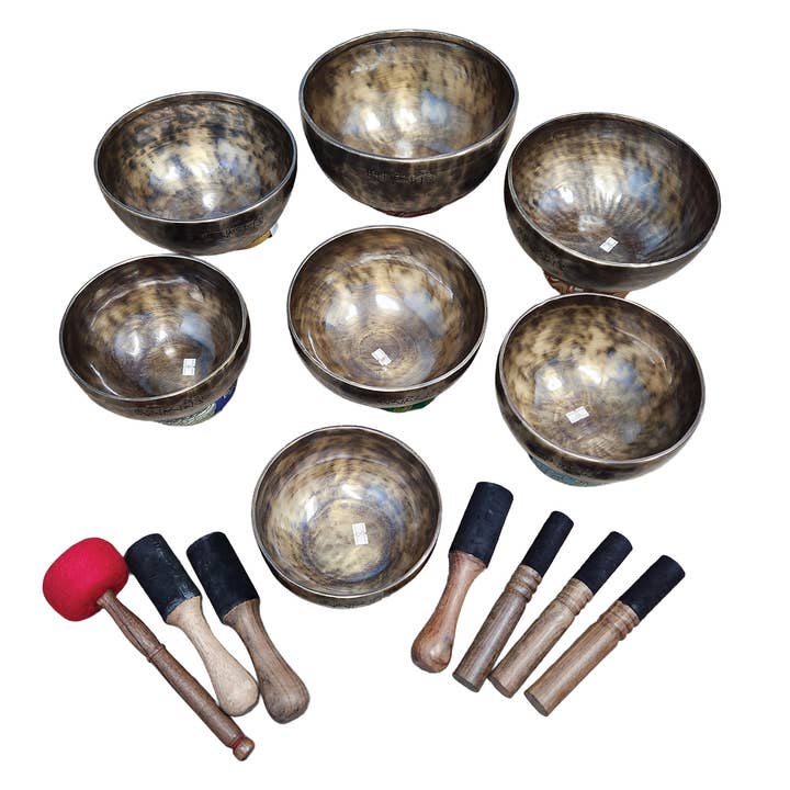 Yak & Yeti - Wholesale Meditation Supplies - Set of 7 Singing Bowls Chakras Tone Tuned (19 lb. Approx.)0