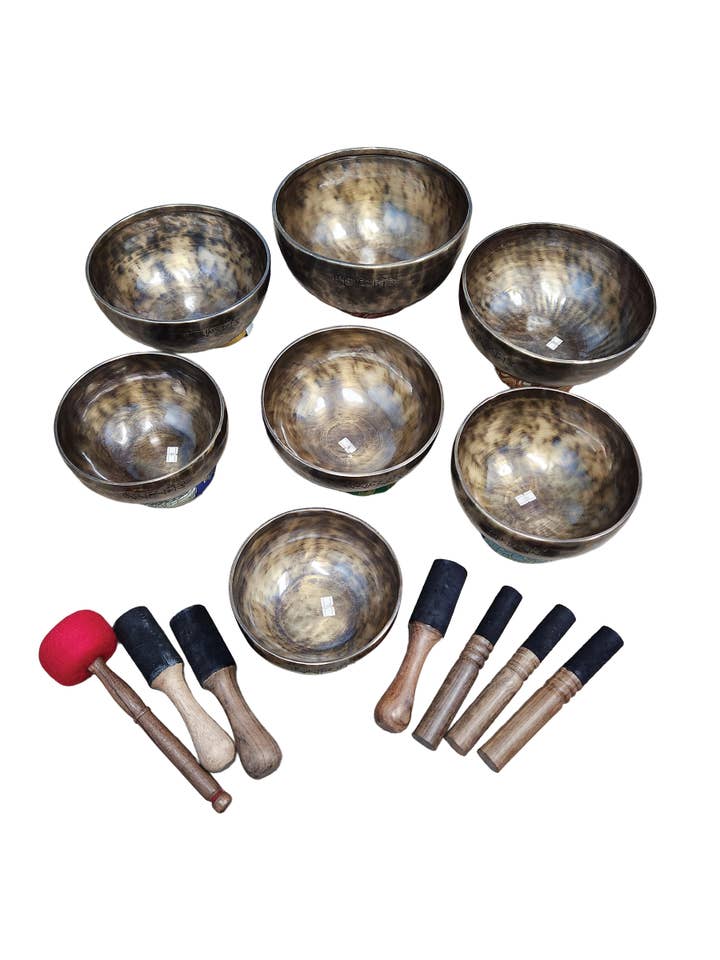 Set of 7 Singing Bowls Chakras Tone Tuned (19 lb. Approx.) for wholesale by Yak & Yeti