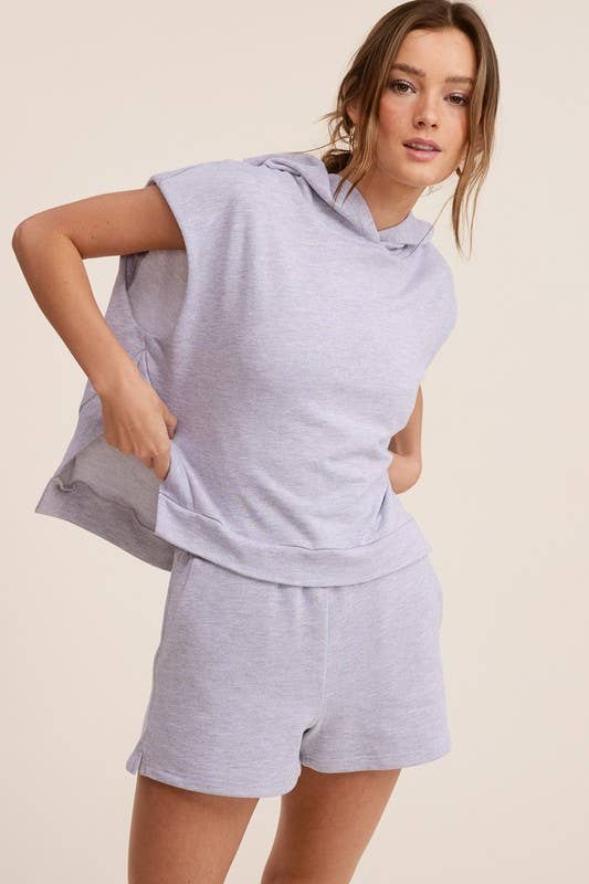 Mimosa - Wholesale Lounge Set - Women's - Padded Shoulder Hoodie Top and Shorts Matching Set2