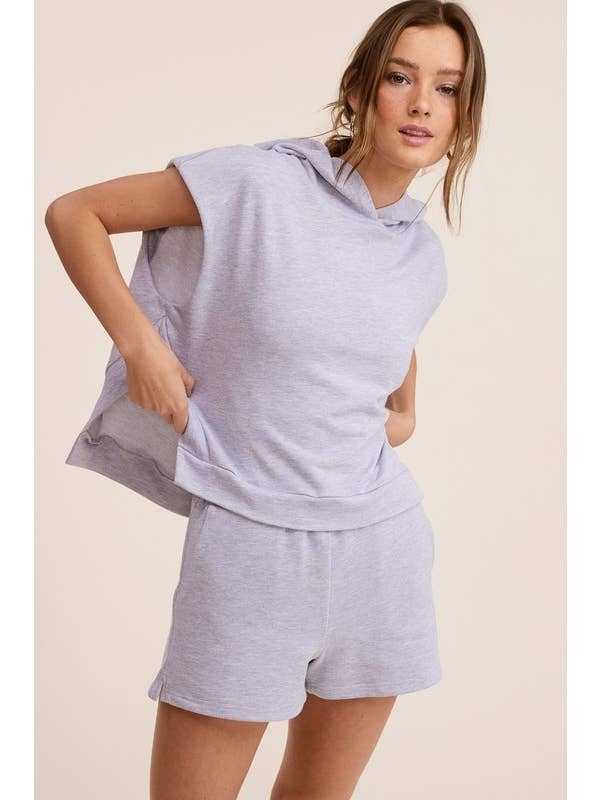 Mimosa - Wholesale Lounge Set - Women's - Padded Shoulder Hoodie Top and Shorts Matching Set2