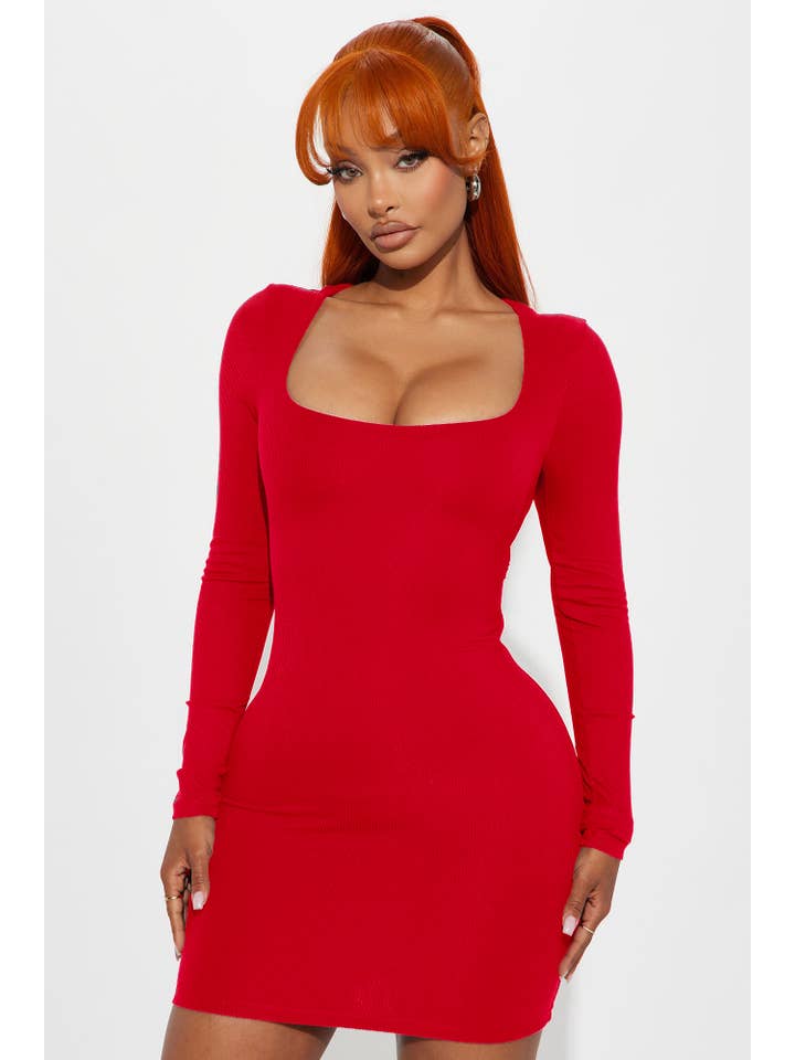 5besties inc – wholesale Dress – Women's – DOUBLE LAYERED RIB KNIT BODYCON DRESS