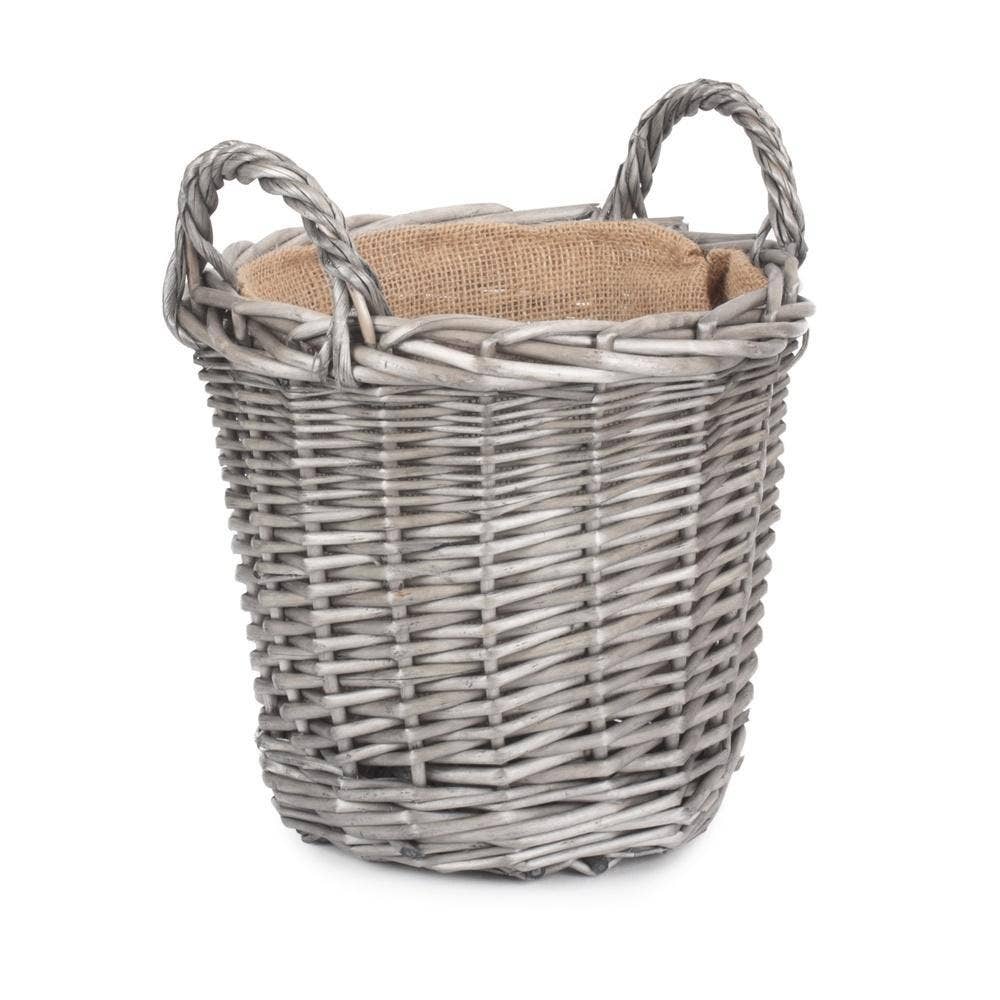 Red Hamper – wholesale Basket – Round Antique Wash Finish Wicker Lined Wicker Log Basket0