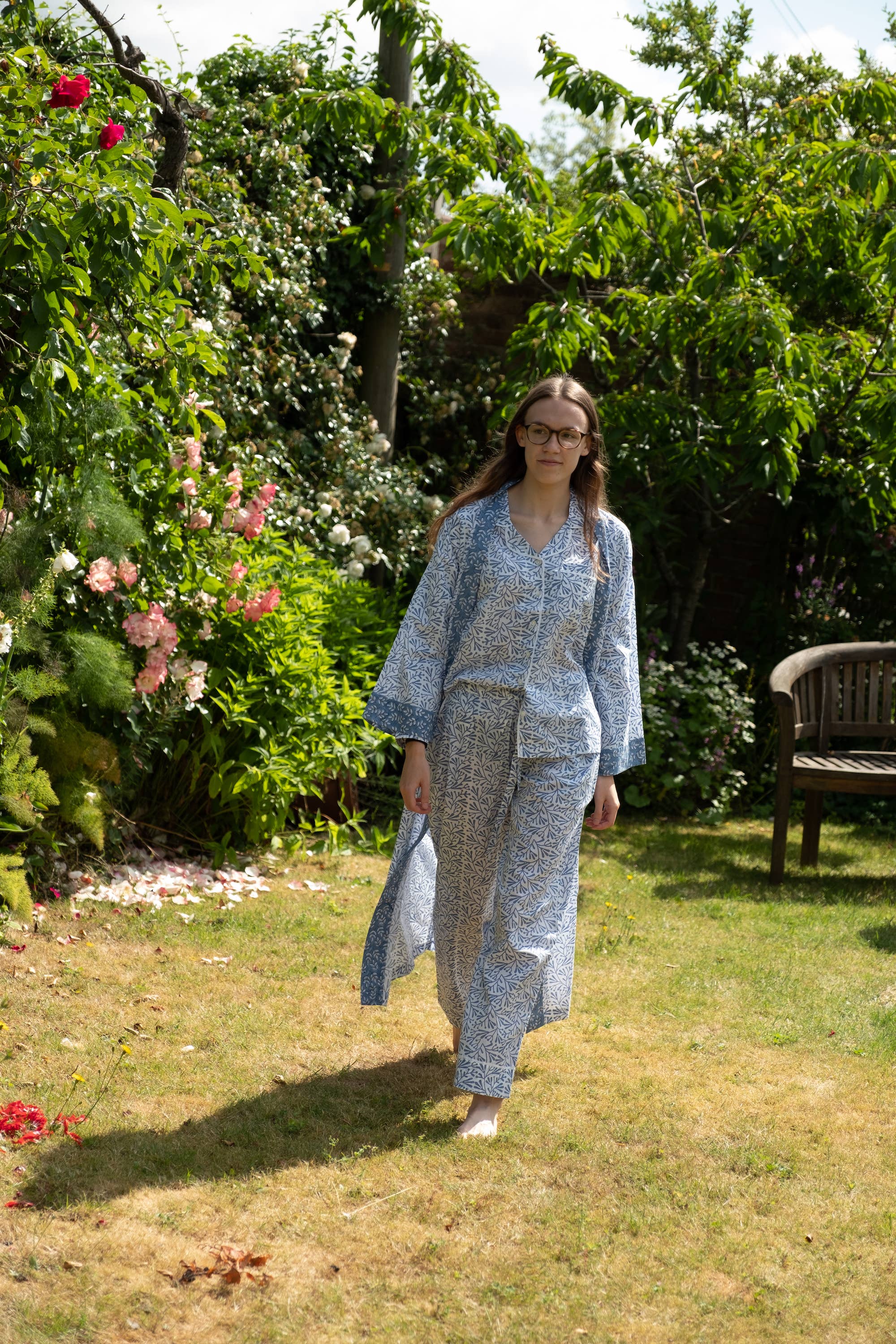 Lime Tree Design - US - Vente Kimono – femme - Kimono long en coton - Bourgeon bleu2