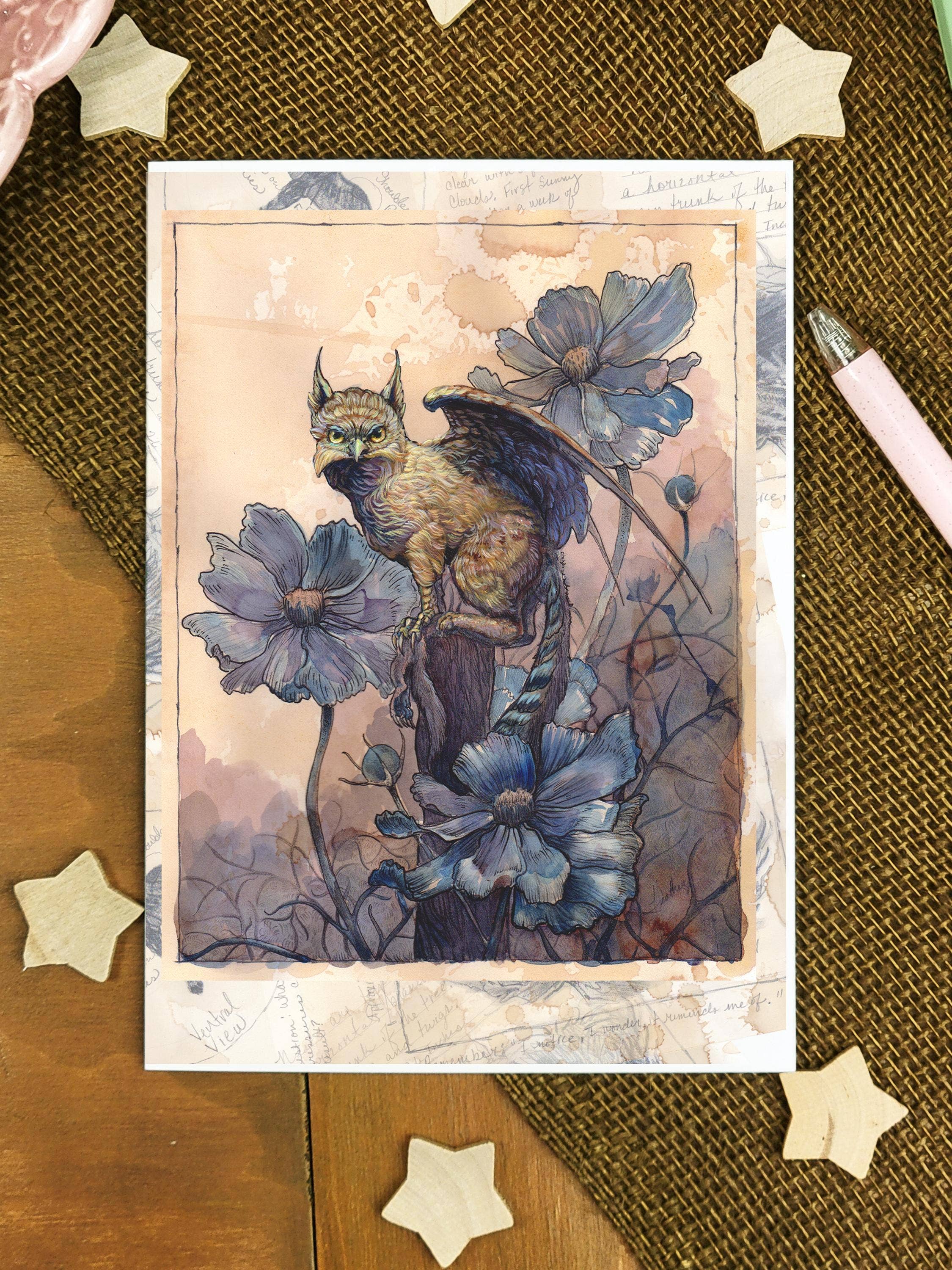 Wings of Fantasy - Wholesale Everyday Greeting Card - Garden Gryplet Greeting Card | Scientific Field Guide Note Card | Dark Academia Blank Card2