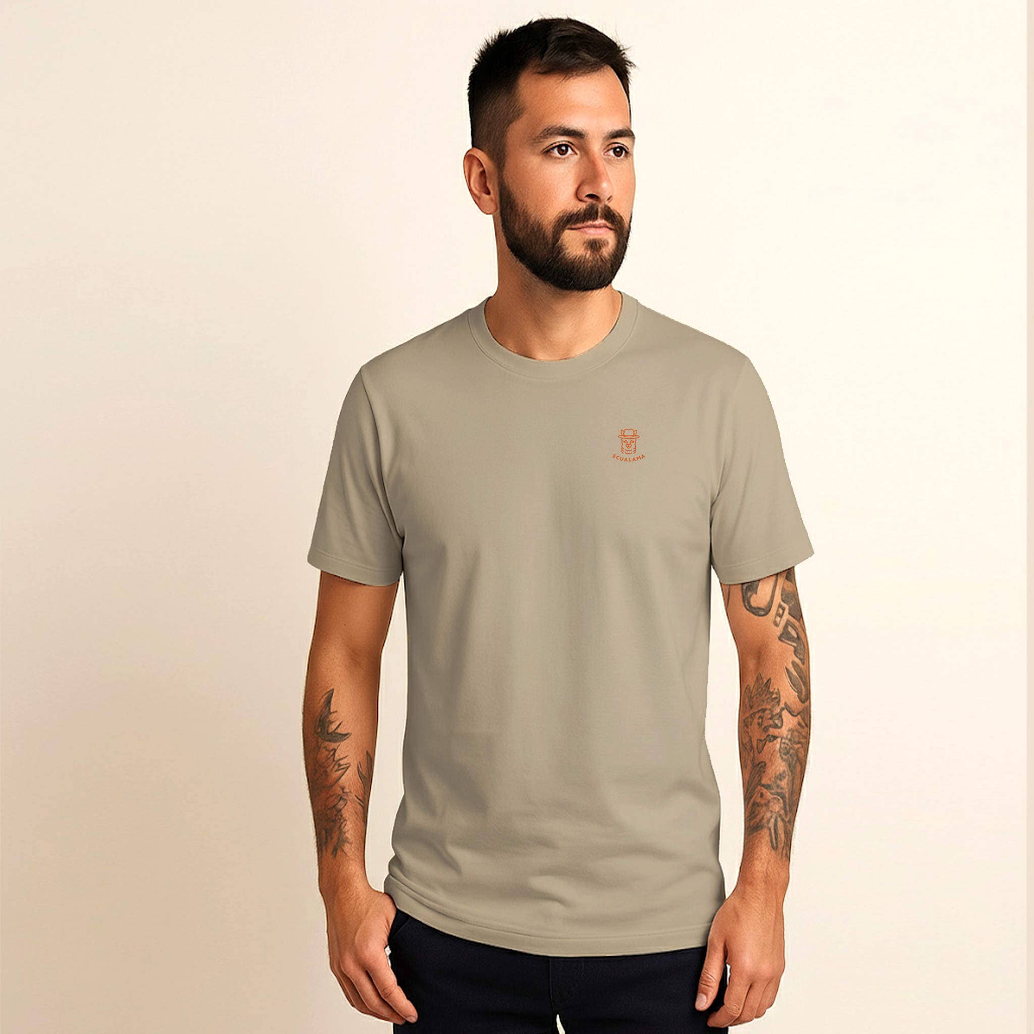 ECUALAMA – wholesale T-shirt – Unisex – 100% Organic Cotton Premium Unisex T-Shirt - Soft Cotton Blend, Fair-Trade - PACHAMAMA SAND (logo sand beige)3