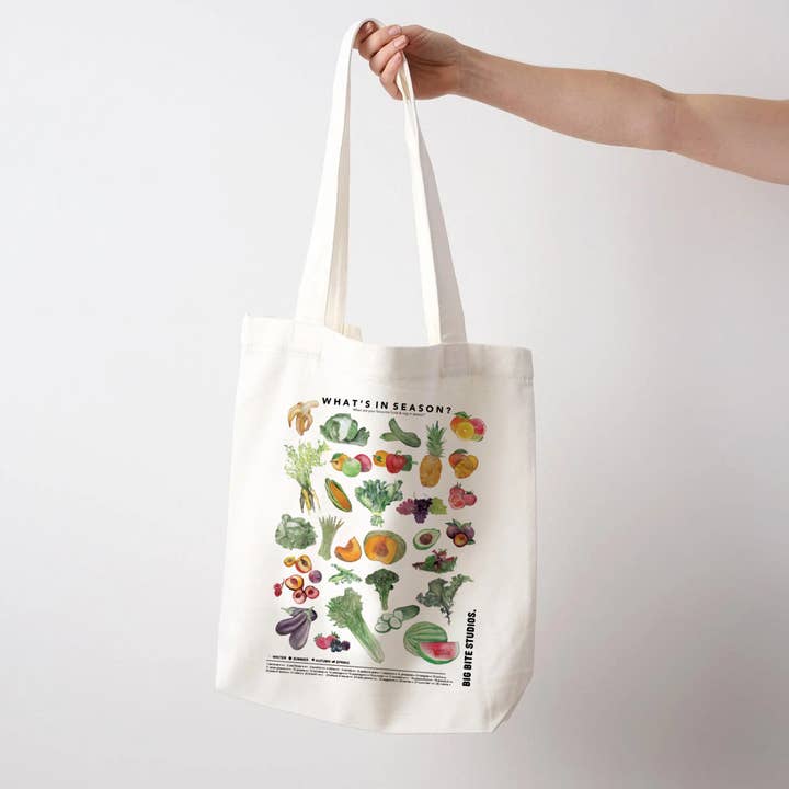 SHOPPING TOTE — WHAT'S IN SEASON for wholesale by Big Bite Studios