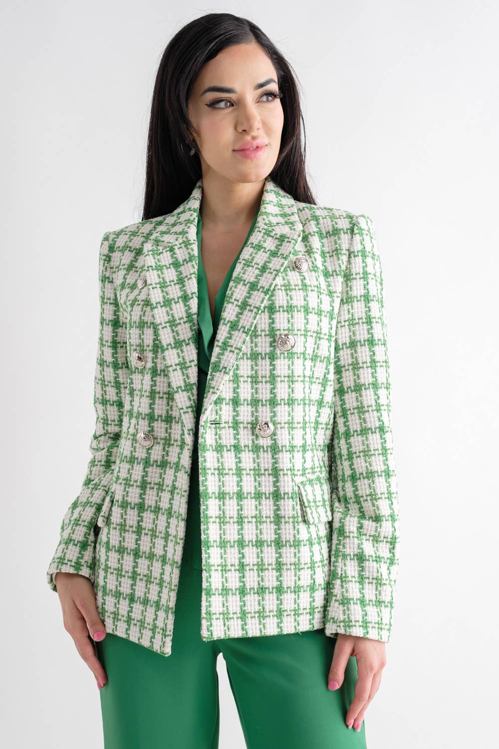 Tea & Cup - Wholesale Blazer - Women's - TCH8079-Tweed double-breasted blazer3