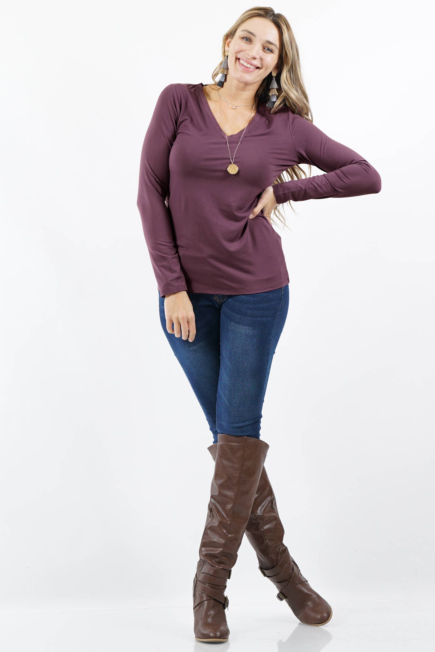 42POPS - Wholesale T-Shirt - Women's - ",...Plus Microfiber Long Sleeve V Neck Tee36