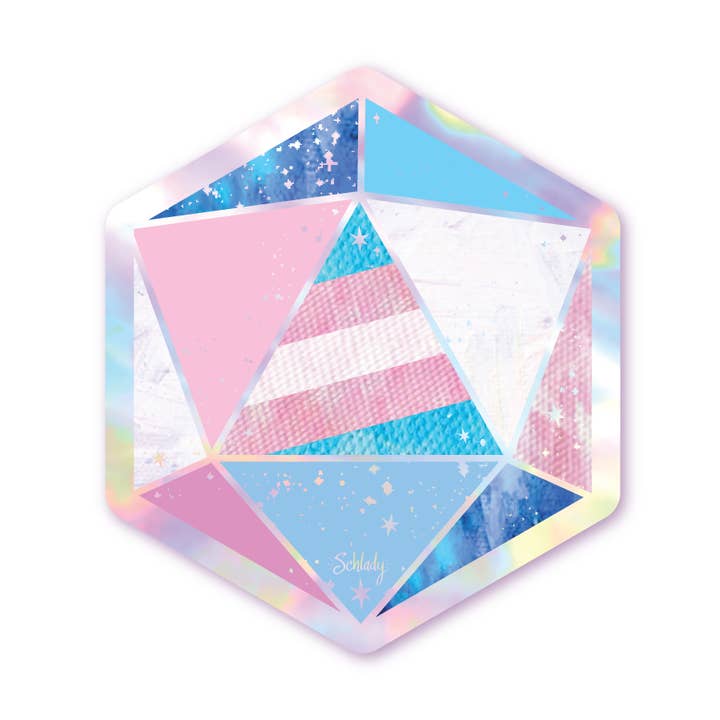 Schlady - Wholesale Sticker - Transgender Pride D20 - Holographic Hexagon Sticker