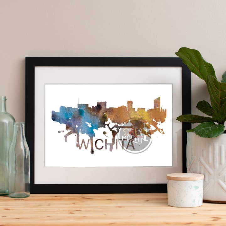Wichita Watercolor Skyline, Wichita Skyline, Wichita Art, Wichita Poster, Wichita Print, Wichita Art, Wichita Map, Wichita Wall Art, Kansas WCS169 for wholesale by DreamMachine Prints