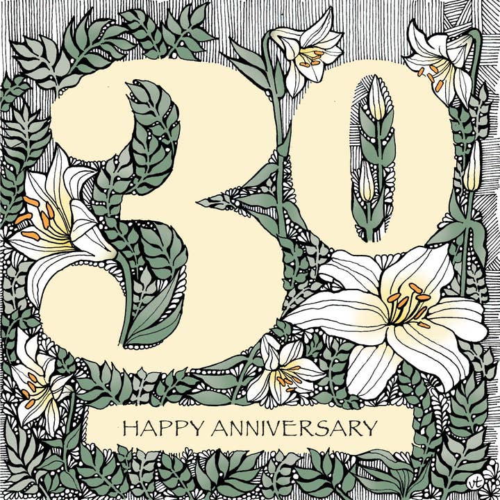 Happy 30th Anniversary Cream Lilies for wholesale by Alff a Bet Design
