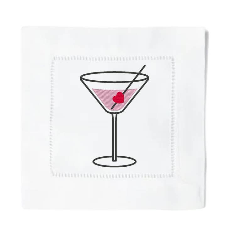 Serviettes à cocktail Valentine Drink pour la vente par Blythe Embroidery Co.