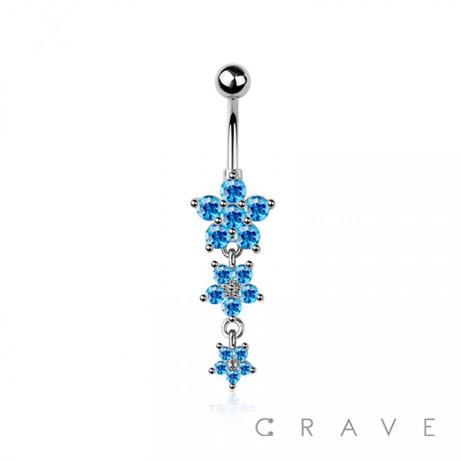 CRAVE - Wholesale Face/Body Chain - 316L SURGICAL STEEL MULTI CZ FLOWER DANGLE BELLY BUTTON6