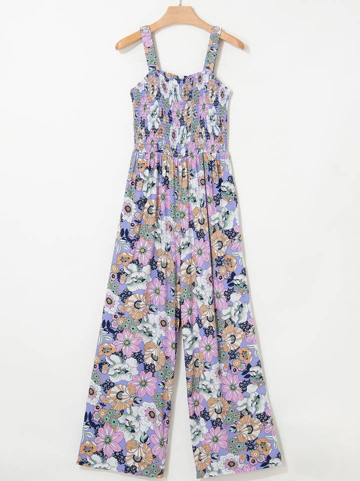 Floral Smocked High Waist Jumpsuit for wholesale by LALA LOO