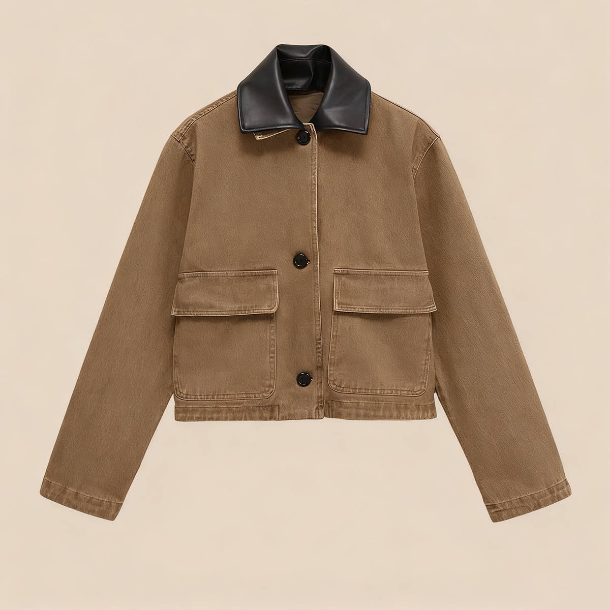 KHAKI Stitching collision color lapel denim jacket for wholesale on Faire0