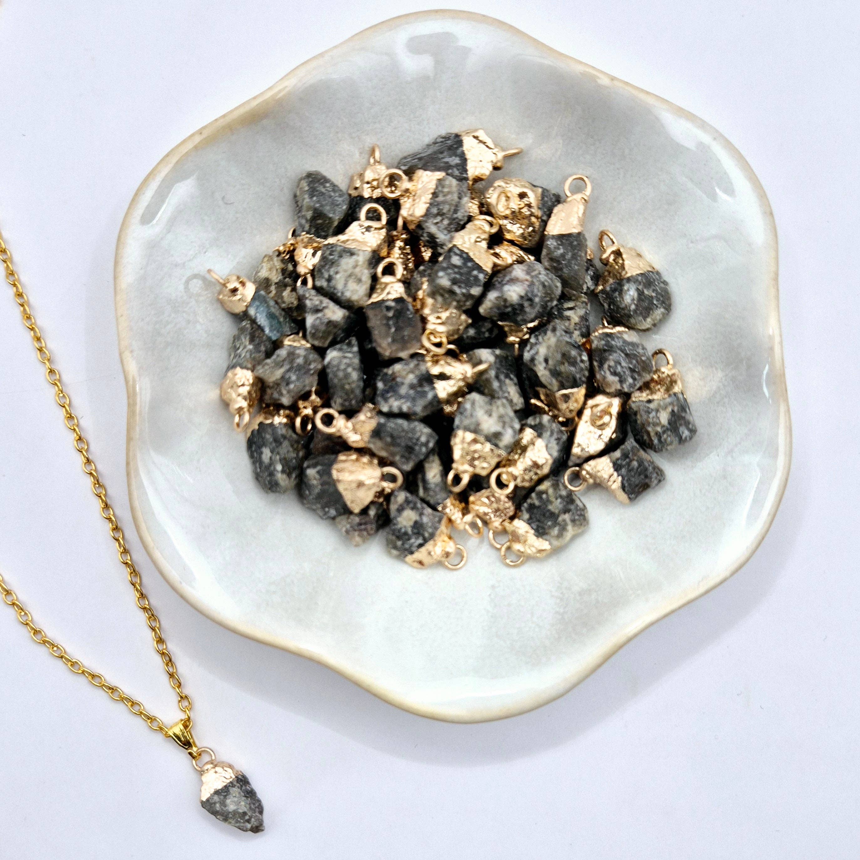 Moonlight Gemstones - Wholesale Pendant/Charm Necklace - Gold Coloured Necklace with Raw Labradorite Pendant (1cm)1