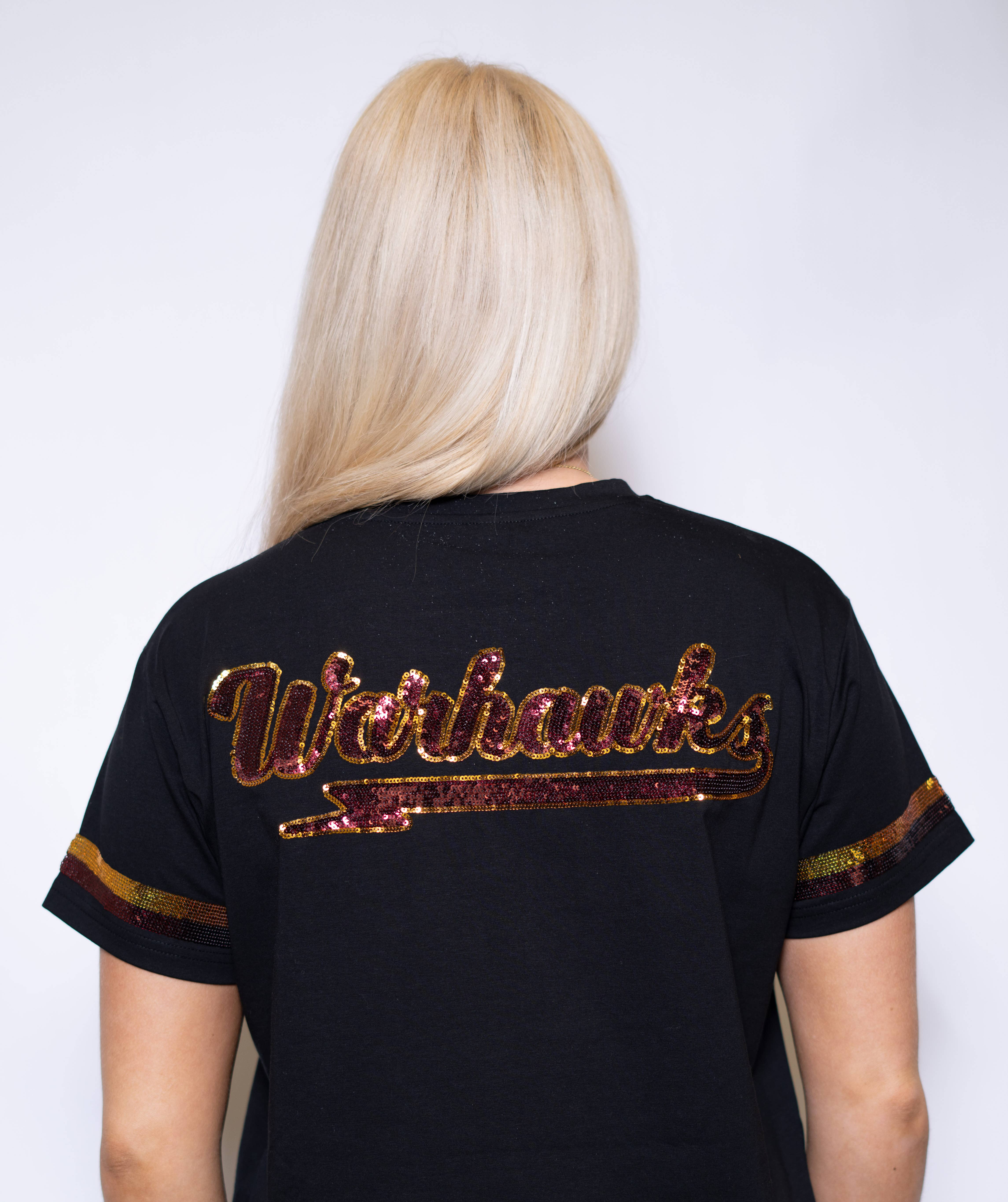 BOMB DESIGNS - Wholesale T-Shirt - Women's - ULM Warhawks (LICENSED) | Women's Sequin Baseball Jersey Tee3