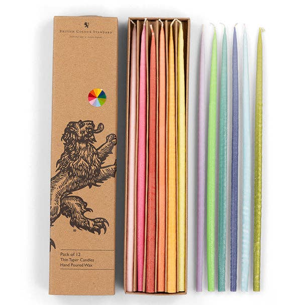 Thin Taper Candles - Rainbow for wholesale by BRITISH COLOUR STANDARD