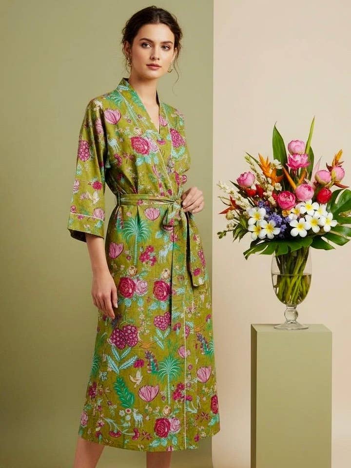 100% Katoenen Groene Blok Bedrukte Gewaad voor wholesale door AMRANIS