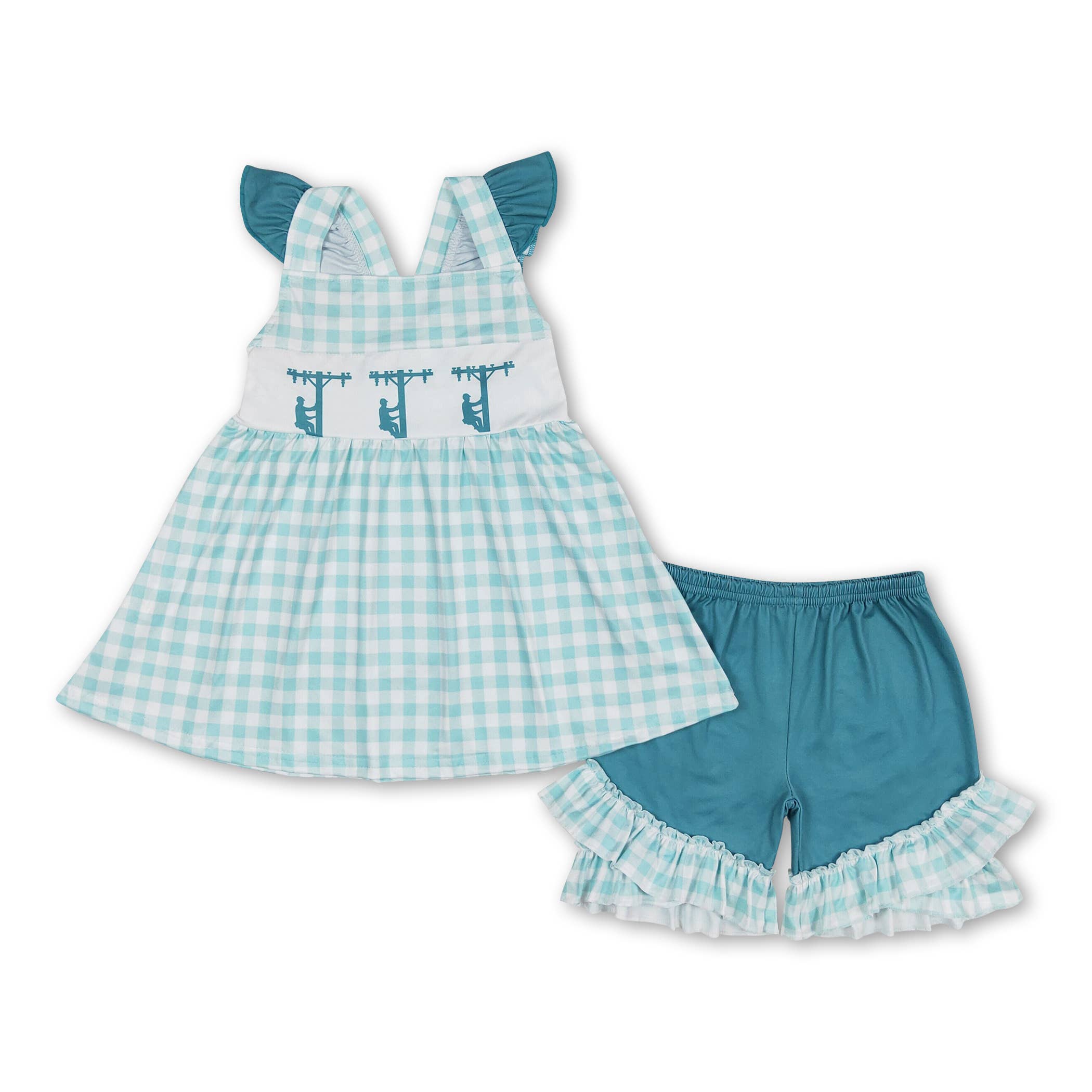 Yawoo Garments - Wholesale Top & Short Set - Kids - Short sleeves lineman top plaid shorts boys clothes1