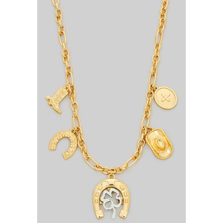 HORSESHOE AND WESTERN CHARM CHAIN NECKLACE for wholesale by Girly