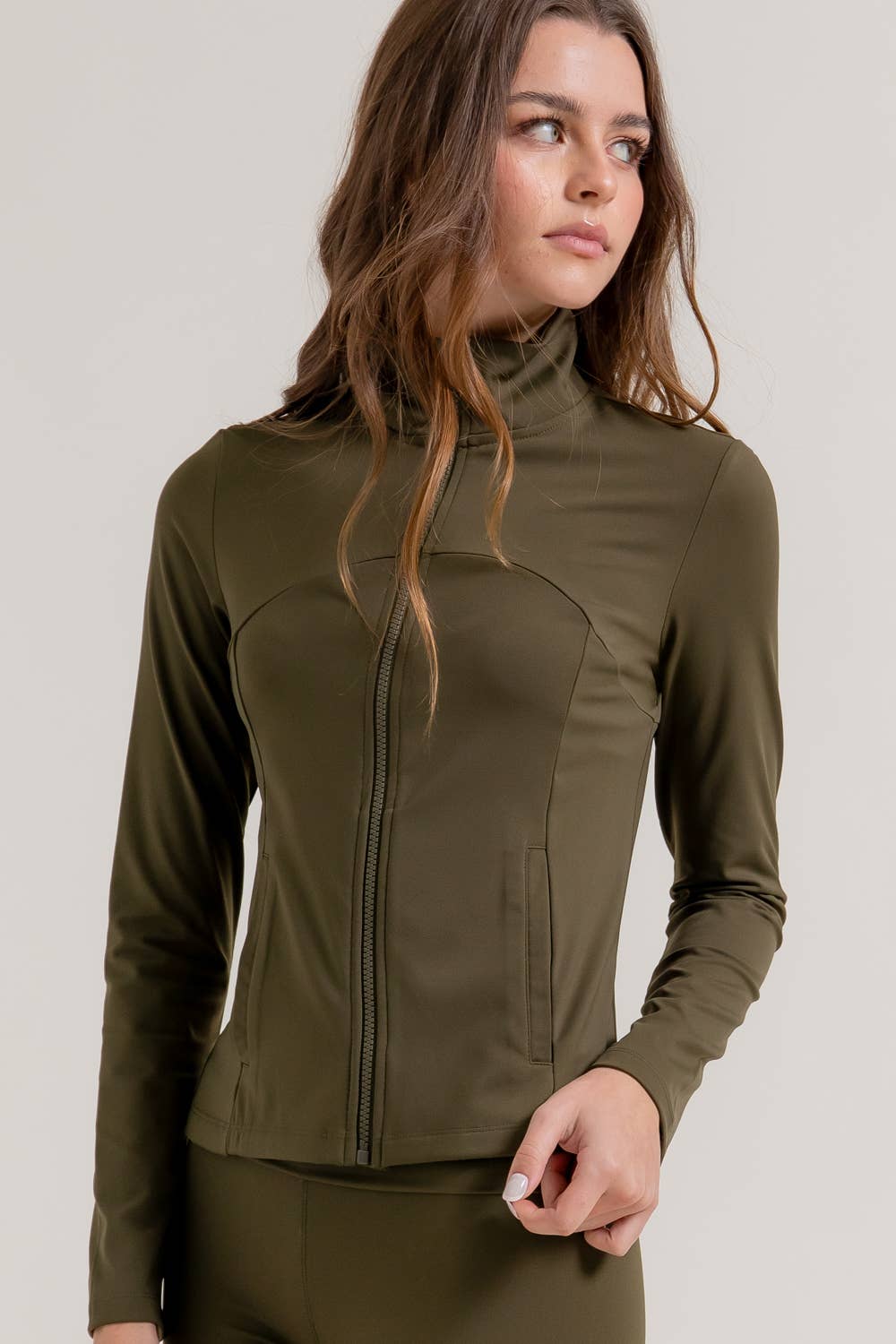 Active Basic | Active USA - Wholesale Athletic Jacket - Women's - Long Sleeve Mock Neck Seam Detail Workout Jacket24