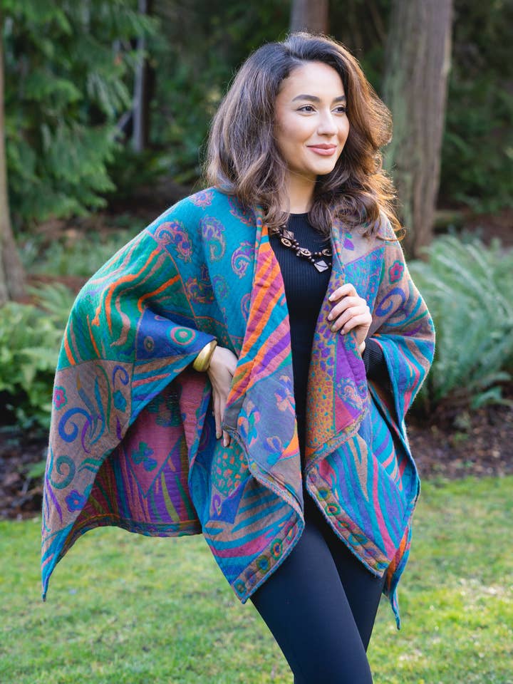 515/Poncho Cape~Turquoise for wholesale by In Style Scarves