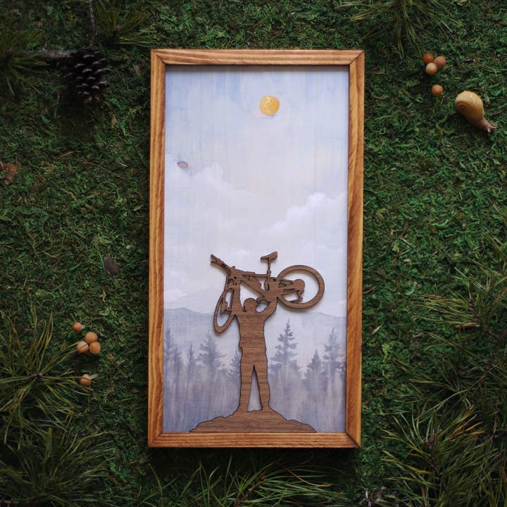 "Cyclist" Mixed Media Wall Art for wholesale by Havyn: Outdoorsy Art Made for Everyone