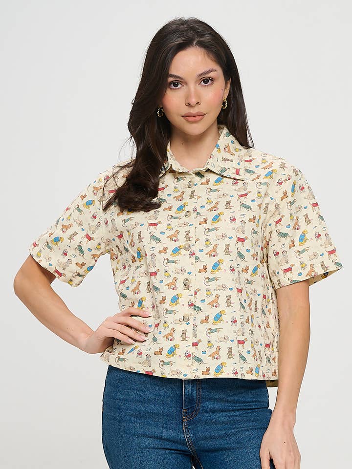 HONDEN OP VAKANTIE PRINT SHIRT voor wholesale door SM WARDROBE