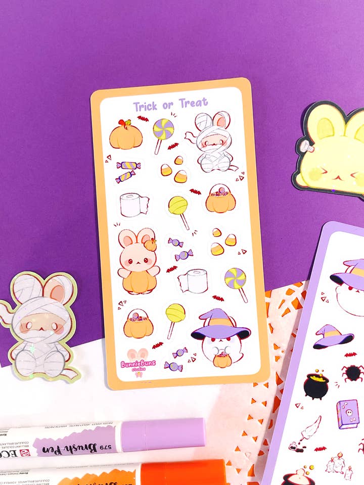 Trick or Treat Sticker Sheet for engroshandel hos BunnieBuns Studios