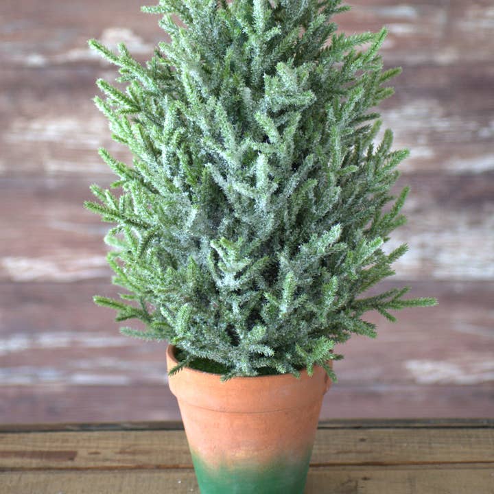 Wholesale Home Decor - Wholesale Artificial plant - 20" Mini Topiary Pine w/ Ice & Clay base0