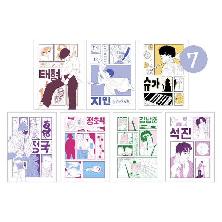 BTS Poster mit 7 inspirierten Kunstdrucken (A6) für den Großhandel von RM Design Studio