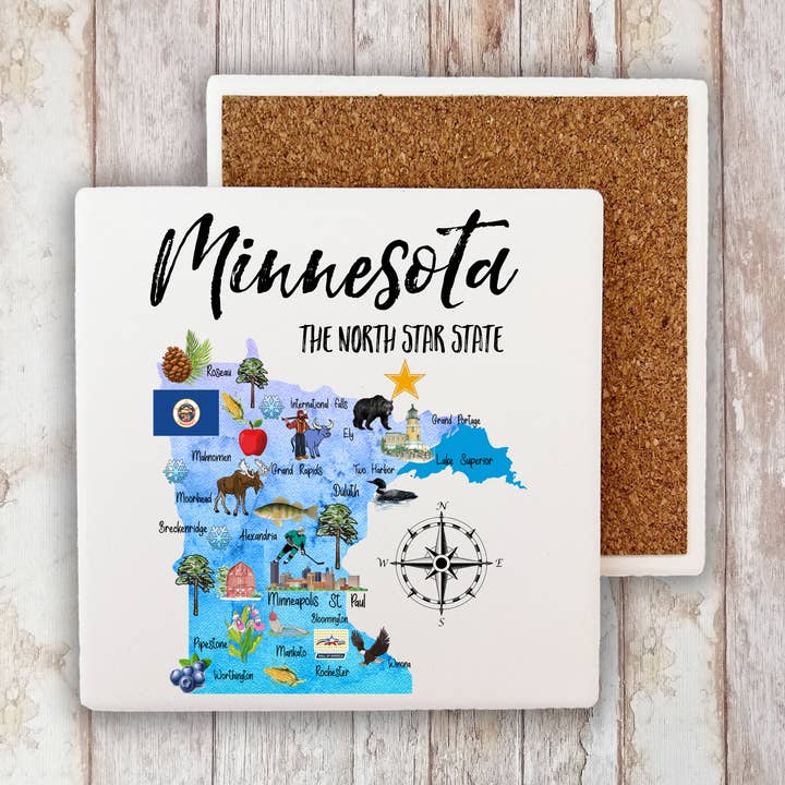 Minnesota State Map Souvenir Stone Coaster for wholesale by Avery Lane Gifts
