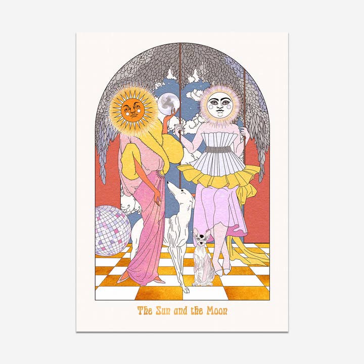 OMG Kitty – wholesale Art print – The Sun and the Moon Celestial Boho Style Tarot Art Print1