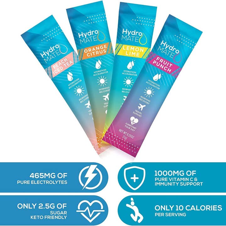 HydroMate – Engroshandel Pulver til sunhedsdrik – HydroMate Elektrolyt Pulver Variety Pack (16 pinde)