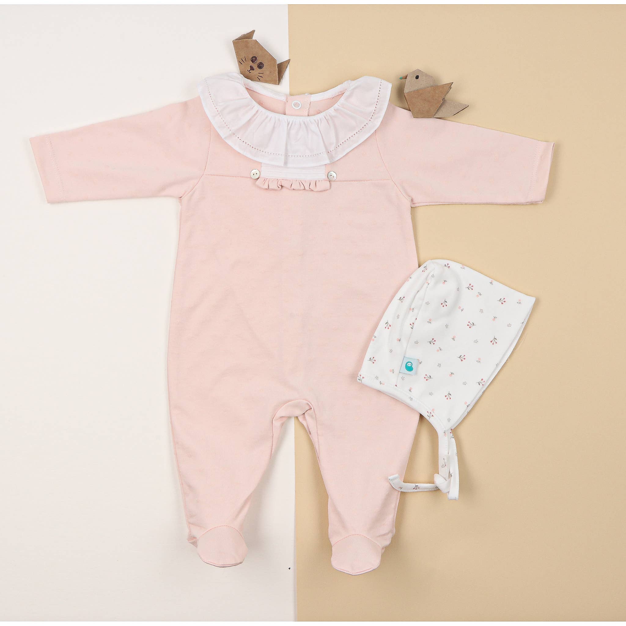 Bean Baby Clothes - Wholesale Jumpsuit - Baby - Pink BabyGrow with Cotton Fabric Collar4