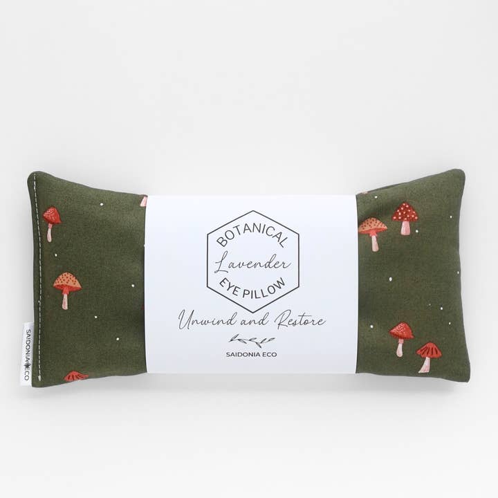Lavender Eye Pillow ⋆ Mushrooms on Green for wholesale by SaidoniaEco
