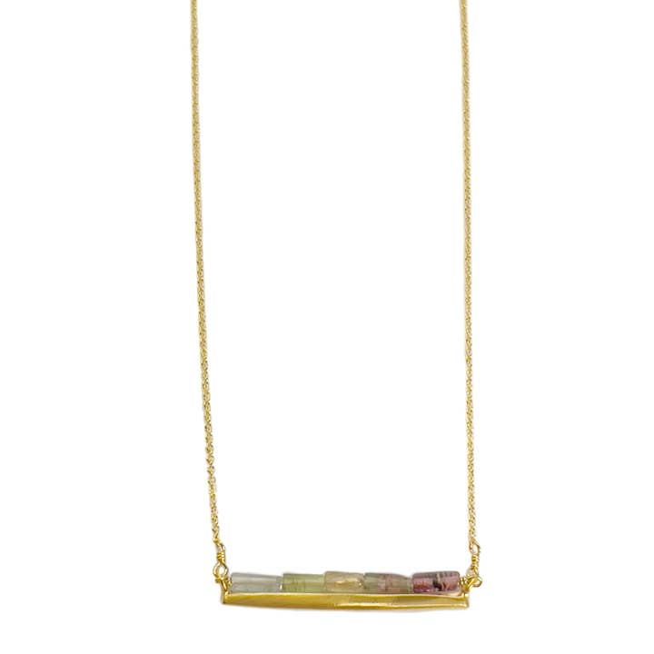 Philippa Roberts - Wholesale Pendant/Charm Necklace - sideways bar with multi tourmaline. necklace